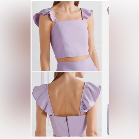 Alice + Olivia Celestia Flutter Sleeve Cropped Top In Lavender Size 8 - Picture 6 of 11